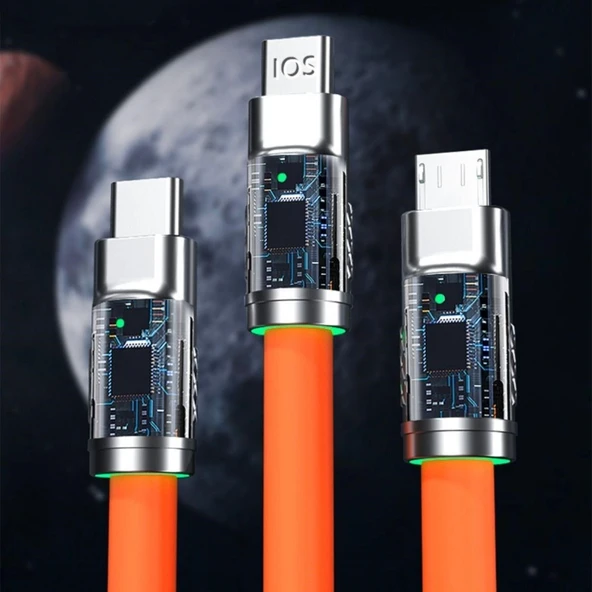 AMS NET®  3 Şarj Aleti 1 Arada Çinko Alaşım Hızlı Şarj Kablosu Turuncu - Resim 3