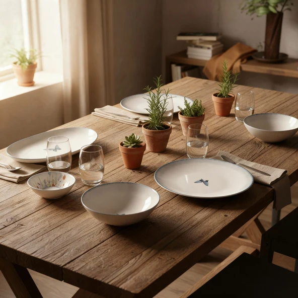 GÜRAL PORSELEN Flora Green 12 Parça 4 Kişilik Kahvaltı Takımı 48833 ürün görseli 1