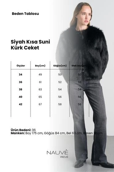 Siyah Kısa Suni Kürk Ceket - Resim 4
