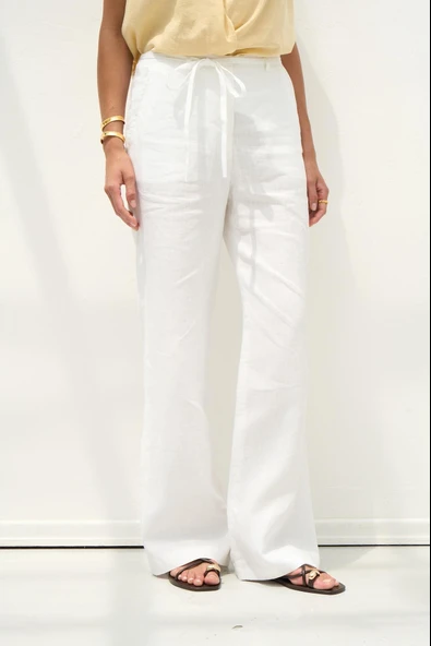 Beyaz Keten Pantolon - Resim 2