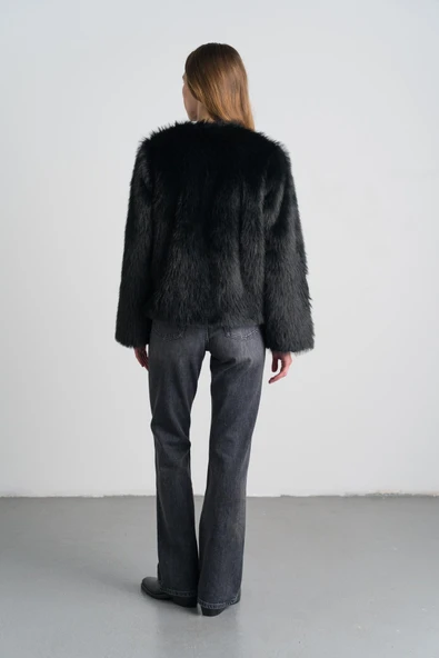 Siyah Kısa Suni Kürk Ceket - Resim 3