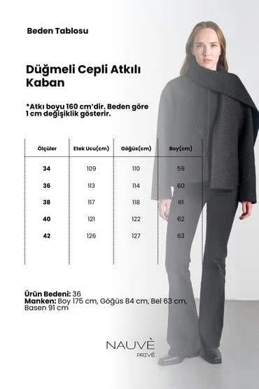 Düğmeli Cepli Atkılı Kaban - Resim 4