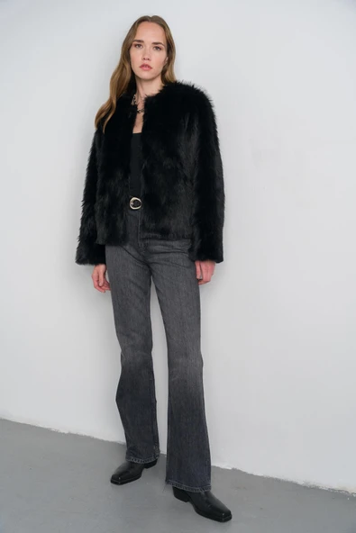 Siyah Kısa Suni Kürk Ceket ürün görseli 1