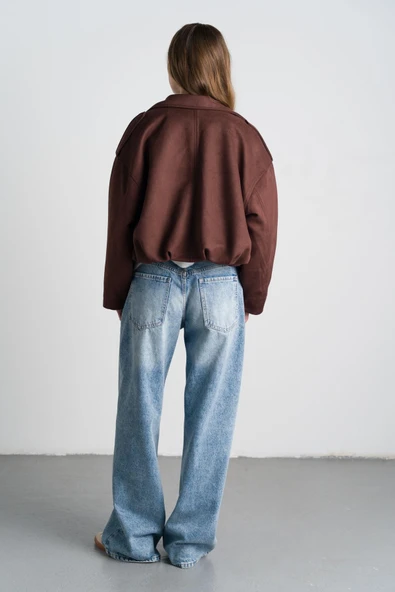 Kahverengi Süet Bomber Ceket - Resim 3