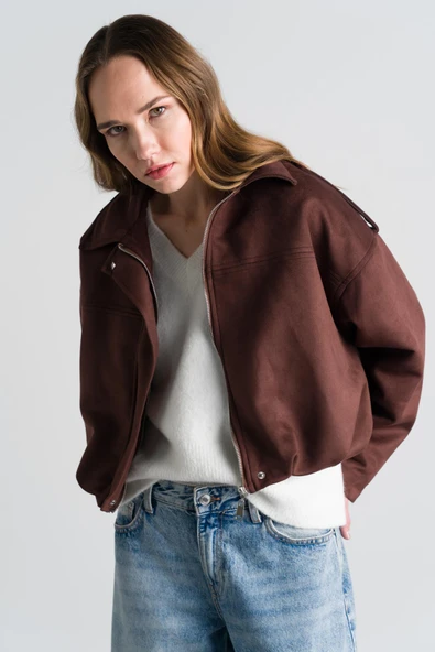 Kahverengi Süet Bomber Ceket - Resim 7