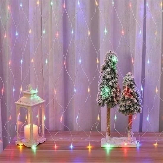 AMS NET® 1x2 Metre Dekoratif File Ağ Perde 192 LED 8 Animasyonlu Farklı Işık Modu RGB Fişli - Resim 4