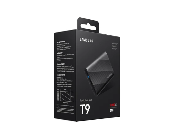 2TB SAMSUNG 2000/1950MB/s USB 3.2 GEN 2X2 TAŞINABİLİR T9 MU-PG2T0B/WW - Resim 3
