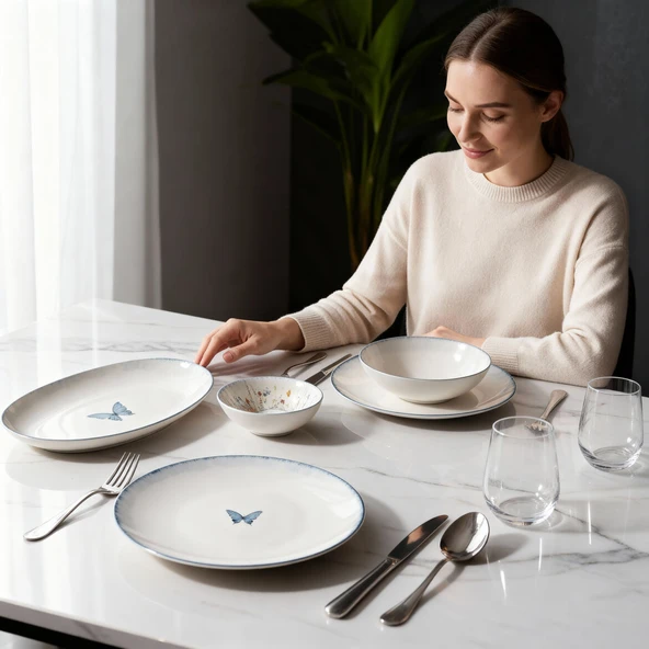 GÜRAL PORSELEN Flora Green 12 Parça 4 Kişilik Kahvaltı Takımı 48833 - Resim 4