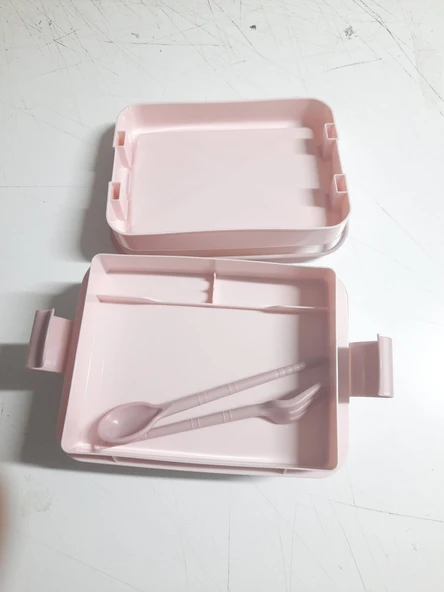 Kulplu Beslenme Kabı  2 Bölmeli Mandallı Diyet Kabı -Çatal Kaşık Dahildir - Resim 3