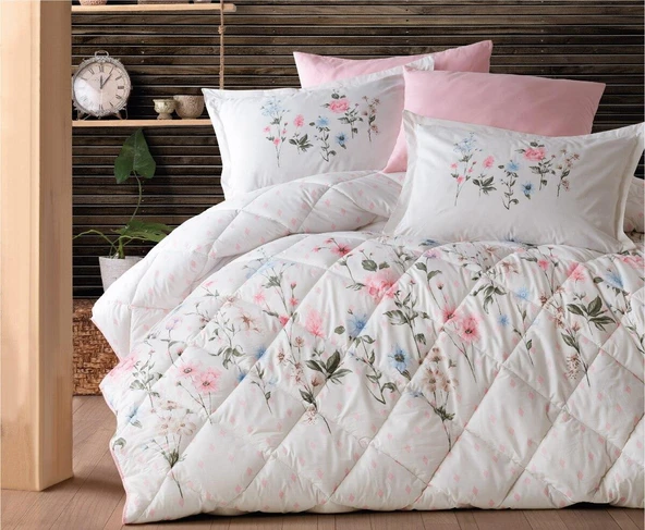 Clasy %100 Pamuk Çift Kişilik Ranforce Uyku Seti (Lastikli Çarşaflı) Palitra V1 Pudra ürün görseli 1