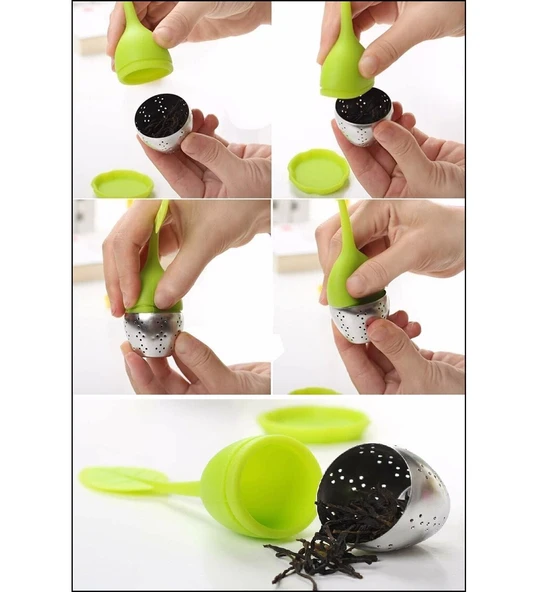 Silikon Paslanmaz Çelik Yaprak Çay Süzgeci Çay Kaşığı Demlik Topu Bitki Çayı Filtresi - Resim 3