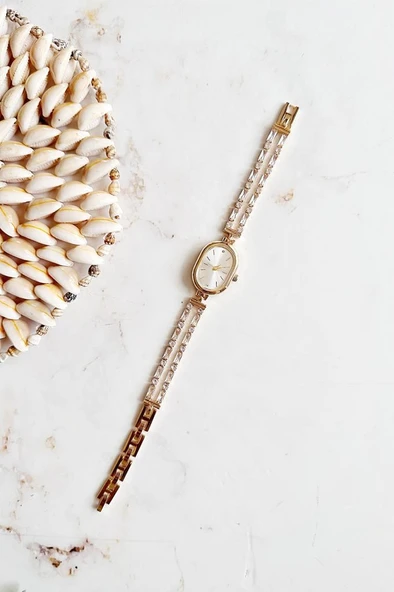 Thalos Gold Taşlı Kordon Kadın Kol Saati - Resim 4