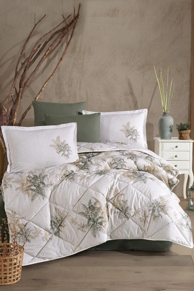 Clasy %100 Pamuk Çift Kişilik Ranforce Uyku Seti (Lastikli Çarşaflı) Virele V1 Yeşil ürün görseli 1