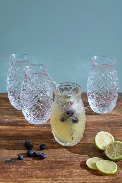 1 Adet Ananas Cam Kokteyl Sunum Bardağı Cam Pipetli Kahve Soğuk İçecek Bardak - Resim 4