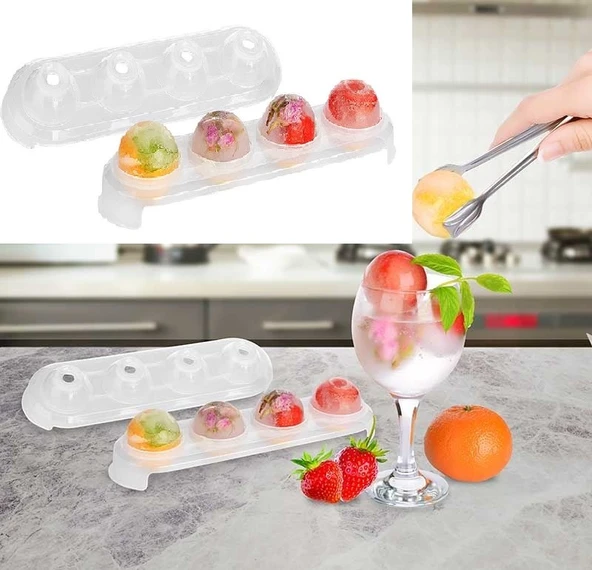 Silikon Tabanlı 4 Bölmeli Şeffaf Buz Kalıbı Yuvarlak Buzluk ürün görseli 1