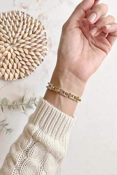 Thalos Gold Taşlı Kordon Kadın Kol Saati - Resim 3