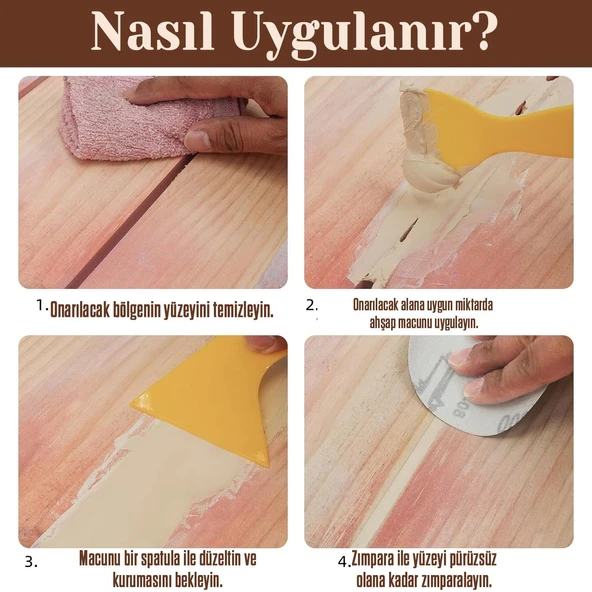 GÜRGEN Renk Ahşap Parke Tamir Macunu Mobilya Masa Dolgu Çatlak Çizik Giderici 125 ML Kullanım Hazır - Resim 6