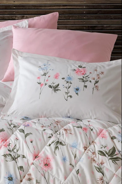 Clasy %100 Pamuk Çift Kişilik Ranforce Uyku Seti (Lastikli Çarşaflı) Palitra V1 Pudra - Resim 4