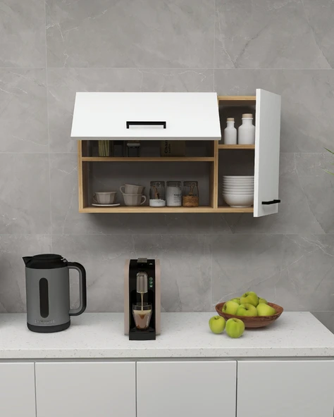 Arnetti Akasya Çok Amaçlı Dolap - Safirmeşe Beyaz Banyo ve Mutfak Kapaklı Saklama Dolabı - Resim 2