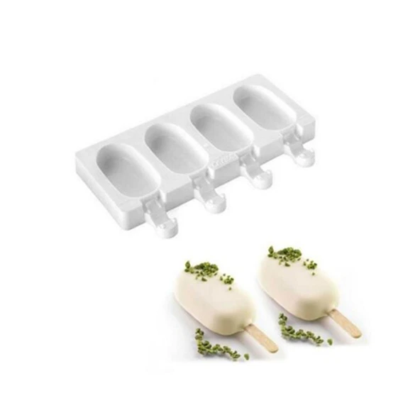 Silikon Magnum Model 4lü Mini Meybuz Dondurma Kalıbı (20 Adet Çubuk Hediye) - Resim 3