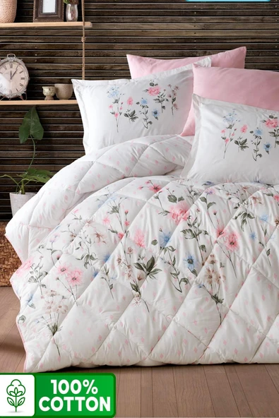 Clasy %100 Pamuk Çift Kişilik Ranforce Uyku Seti (Lastikli Çarşaflı) Palitra V1 Pudra - Resim 3