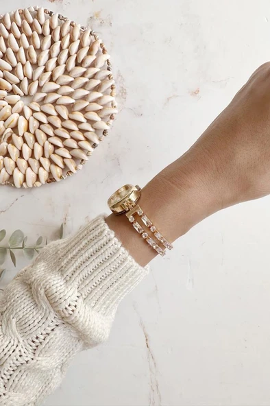 Thalos Gold Taşlı Kordon Kadın Kol Saati - Resim 2