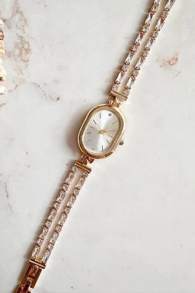 Thalos Gold Taşlı Kordon Kadın Kol Saati - Resim 5