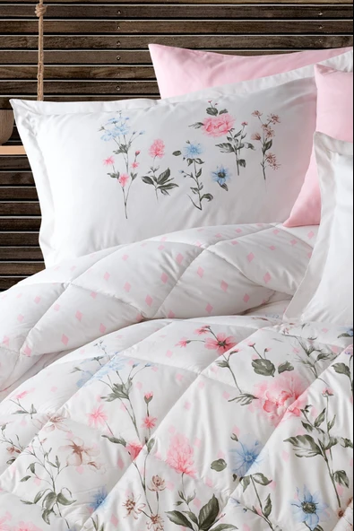 Clasy %100 Pamuk Çift Kişilik Ranforce Uyku Seti (Lastikli Çarşaflı) Palitra V1 Pudra - Resim 2