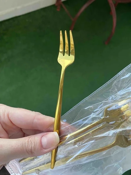 6 Adet Mini Boy Lüx Gold Fondü Çatalı Paslanmaz Çelik 14 Cm Tatlı Çatalı - Resim 5