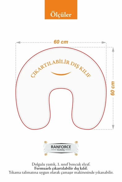 Emzirme Yastığı Minderi - %100 Pamuk - Pudra Fırfırlı - Resim 4