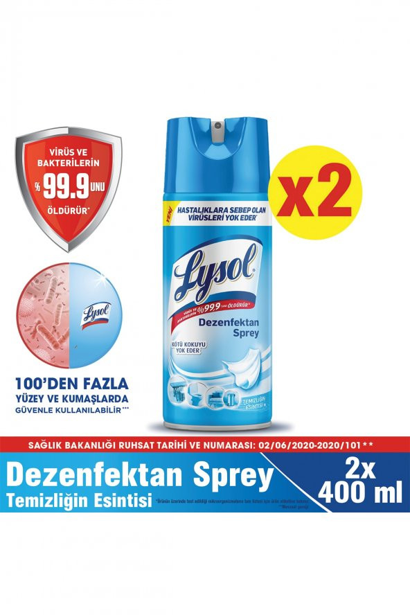 Dezenfektan Sprey Temizliğin Esintisi 2li, Yüzeyler Için, 2x400 Ml