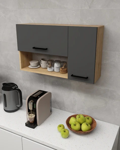 Arnetti Akasya Çok Amaçlı Dolap - Safirmeşe Antrasit Banyo ve Mutfak Kapaklı Saklama Dolabı - Resim 3