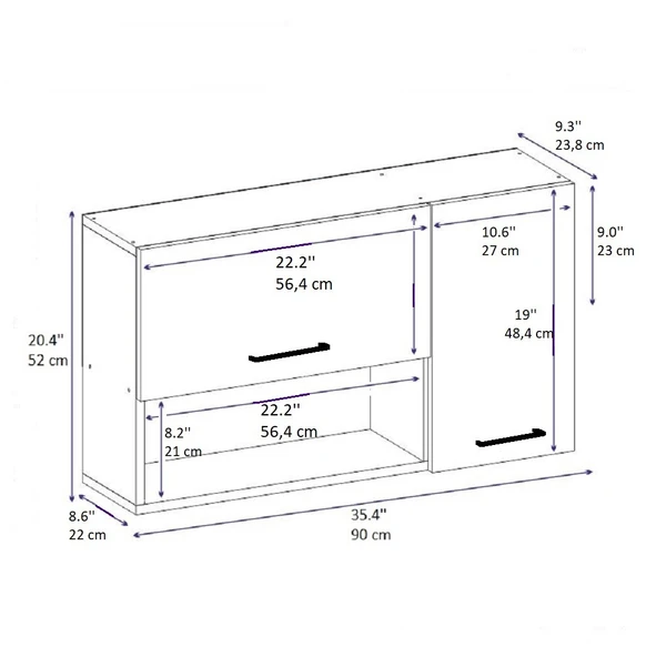 Arnetti Akasya Çok Amaçlı Dolap - Safirmeşe Antrasit Banyo ve Mutfak Kapaklı Saklama Dolabı - Resim 6