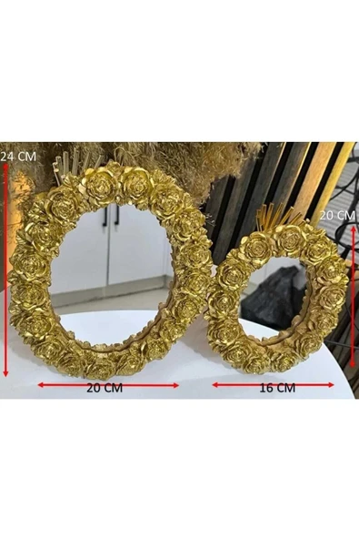 Orijinal çiçek desenleriyle süslenmiş altın kaplama iki (iki) adet duvar aynası seti ürün görseli 1