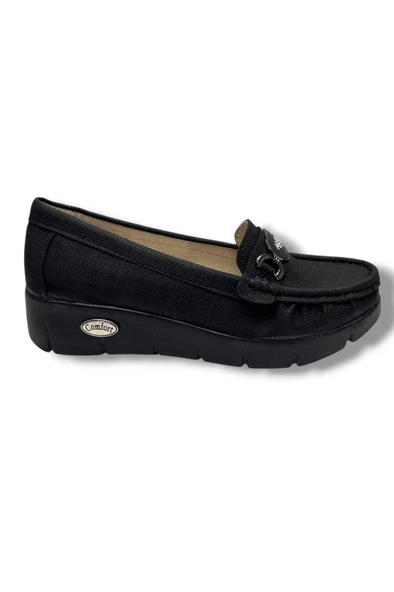 C-Shoes SL422-26 Baskı Kot Deri Zikzak Taşlı Toka Comfort Kadın Ayakkabı - Resim 2