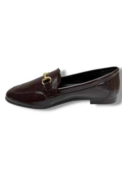 C-Shoes 228-26 Yıkama Cilt Deri İnce Metal Toka Kadın Ayakkabı - Resim 3