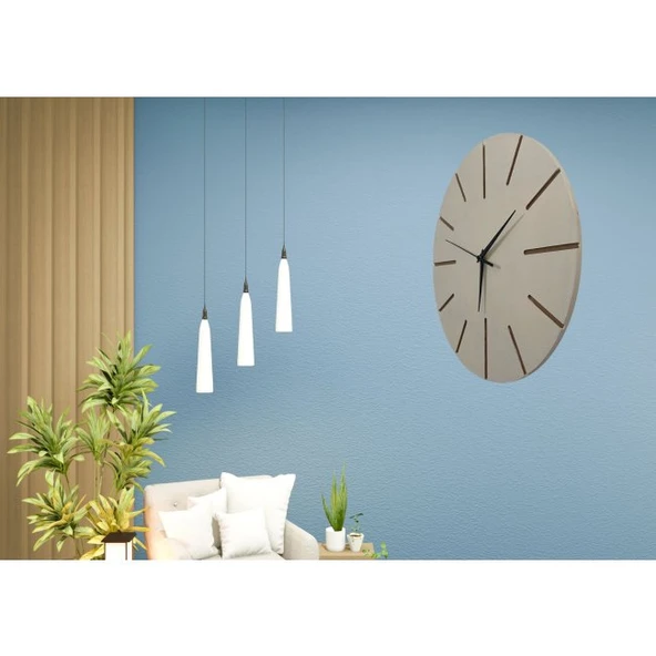 Ahşap Minimal Dekoratif Duvar Saati - 33x33 Cm Krem - Resim 2