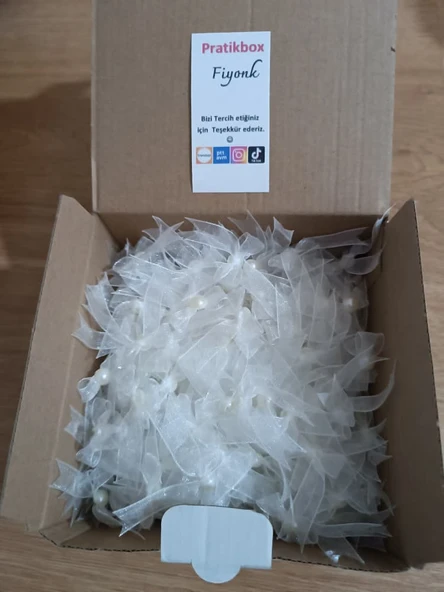 Pratikbox Mini Fiyonk / Tül 1cm'lik / Hediyelik / Süsleme / Beyaz Renk/Yarım incili / 100 Adet - Resim 3