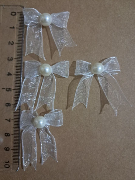 Pratikbox Mini Fiyonk / Tül 1cm'lik / Hediyelik / Süsleme / Beyaz Renk/Yarım incili / 100 Adet - Resim 2