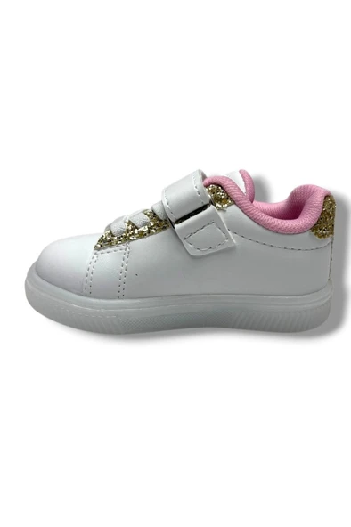 Nano Kids 1893-26 Deri Anatomik Işıklı Kız Çocuk Sneaker Beyaz Altın 26-30 - Resim 3