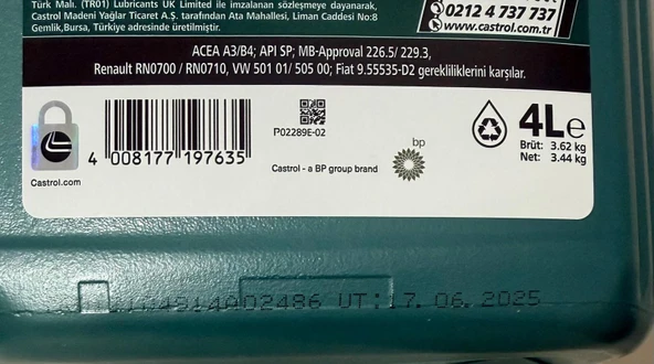 Castrol Magnatec 10W-40 A3/B4 4 lt Motor Yağı - 2025 - Resim 2