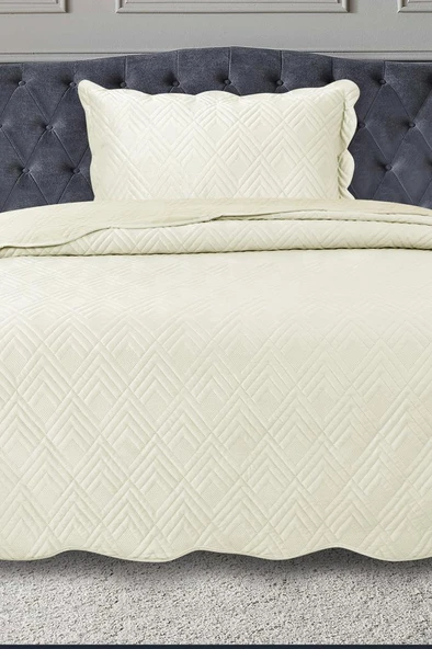 Lydia Tek Kişilik Lüks Kadife Yatak Örtüsü Krem ürün görseli 1