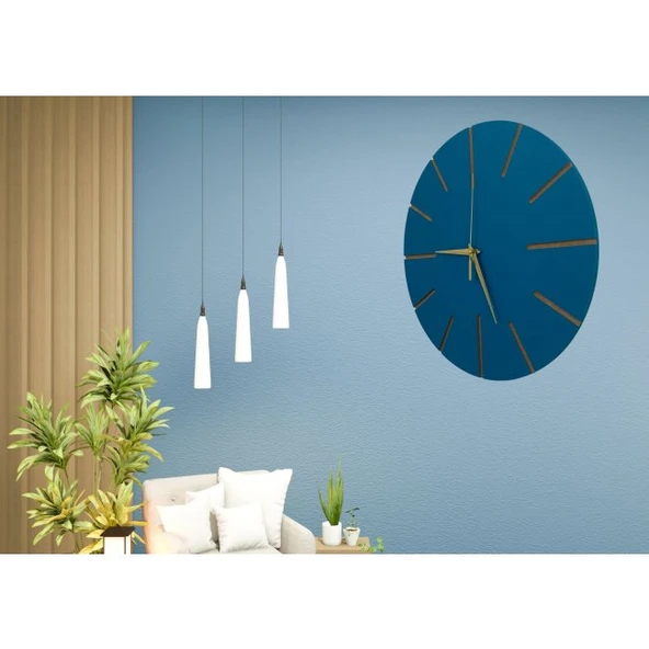 Ahşap Minimal Dekoratif Duvar Saati - 33x33 Cm İndigo - Resim 3