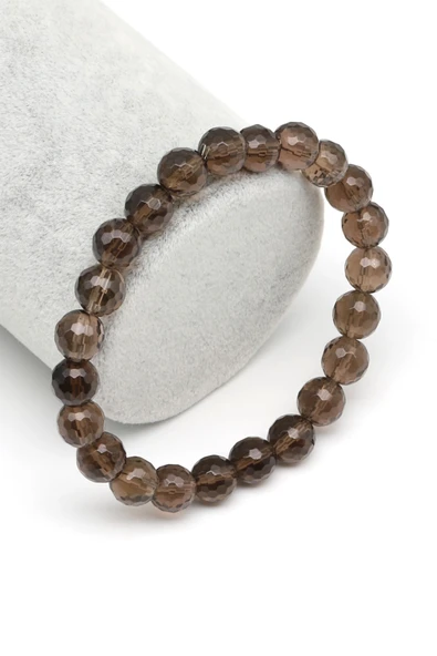 Dumanlı Kuvars Doğal Taş Bileklik 8 mm Fasetli Küre Kesim - BLK-2085 ürün görseli 1