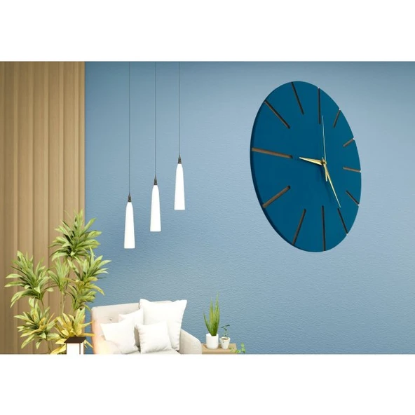 Ahşap Minimal Dekoratif Duvar Saati - 33x33 Cm İndigo - Resim 2