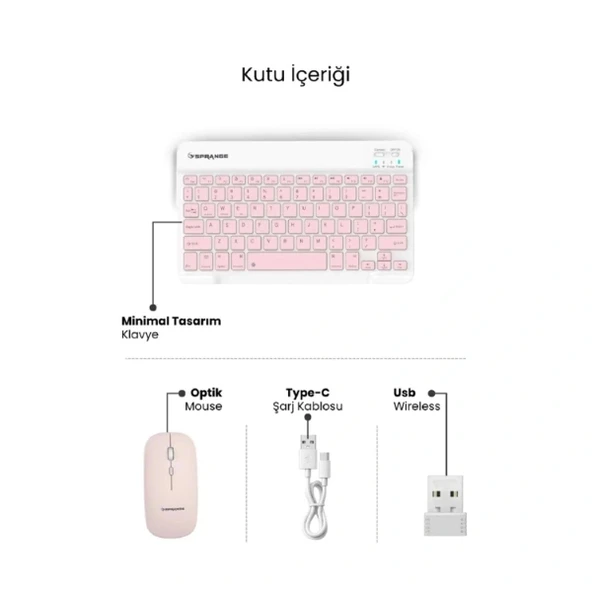 Pembe Kablosuz Klye Ve Mouse Seti - Resim 4