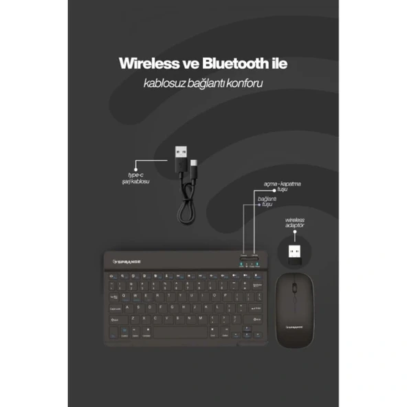 Siyah Kablosuz Klye Ve Mouse Seti - Resim 3