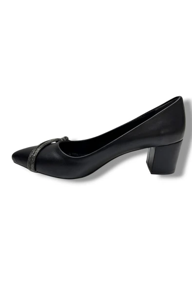 C-Shoes CV137-26 Cilt Deri Düğüm Taşlı Kalın Topuk Kadın Ayakkabı 41-42 - Resim 3