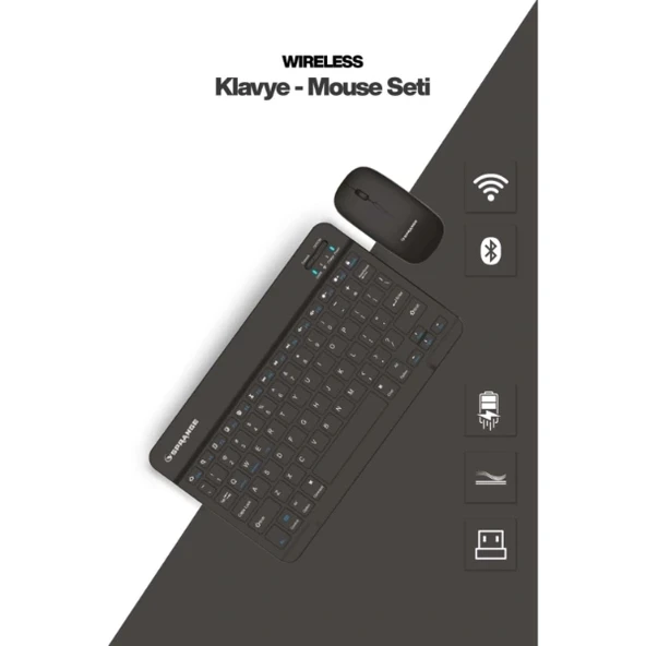 Siyah Kablosuz Klye Ve Mouse Seti ürün görseli 1