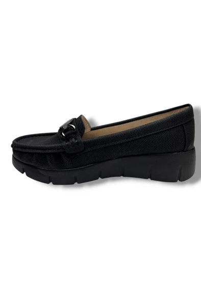 C-Shoes SL420-26 Baskı Kot Deri V Toka Comfort Kadın Ayakkabı - Resim 3